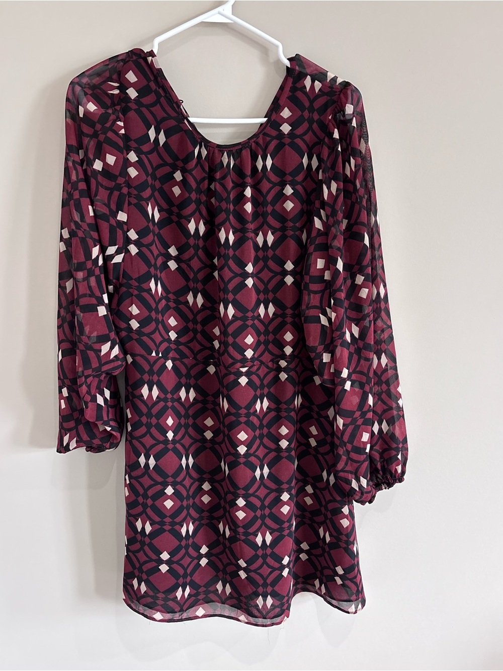 ZARA Burgundy and Black Geometric Long Sleeve Dress
